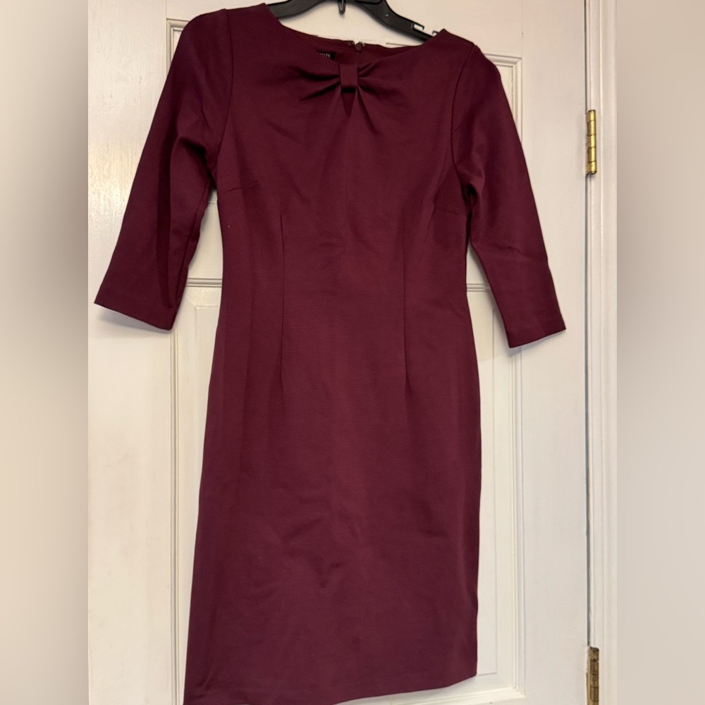 Talbots Burgundy Midi Dress with Neckline Accent